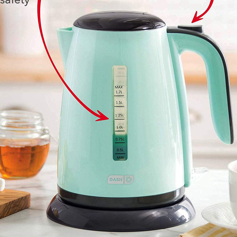 Dash Easy Electric Kettle + Water Heater with with Rapid Boil, Cool Touch Handle, Cordless Carafe + Auto Shut off for Coffee, Tea, Espresso & More, 57 oz. / 1.7L - Aqua