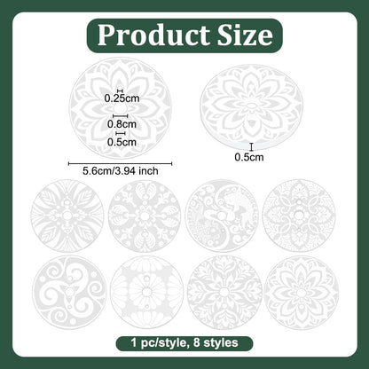 BENECREAT 8PCS Acrylic Spinning Control Tool, 2.2inch Flat Round Whorl Drop Spindle Kit Diz for Roving Felting, Crochet and General Crafts, Hole: 5mm and 2.5mm and 8mm