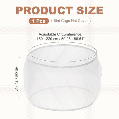 Bird Cage Seed Catcher, Bird Cage Net Cover Seeds Guard, Universal Birdcage Accessories, White, Circumference 59.1"-86.6", Height 15.7" for Parrot Cockatiel Enclosures