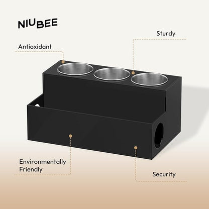 NIUBEE Hair Tool Organizer, Black Acrylic Hair Dryer and Styling Holder, Bathroom Countertop Blow Dryer Holder, Vanity Caddy Storage Stand for Accessories, Makeup, Toiletries