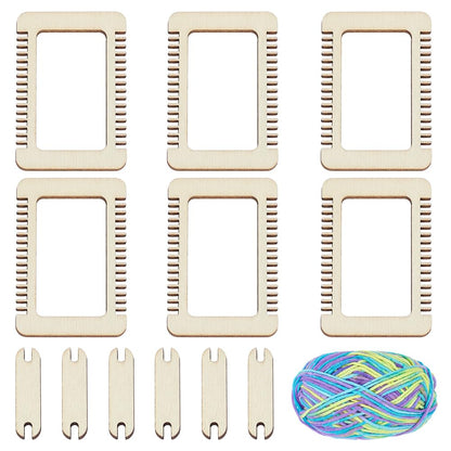 WEBEEDY 13 Pcs Mini Wood Weaving Loom Kit Small Wooden Weaving Loom Tool with 6 Looms,6 Shuttles & 50g Yarn for Adults Beginners,Wood Tools for DIY Tapestries Knitting Projects Activity