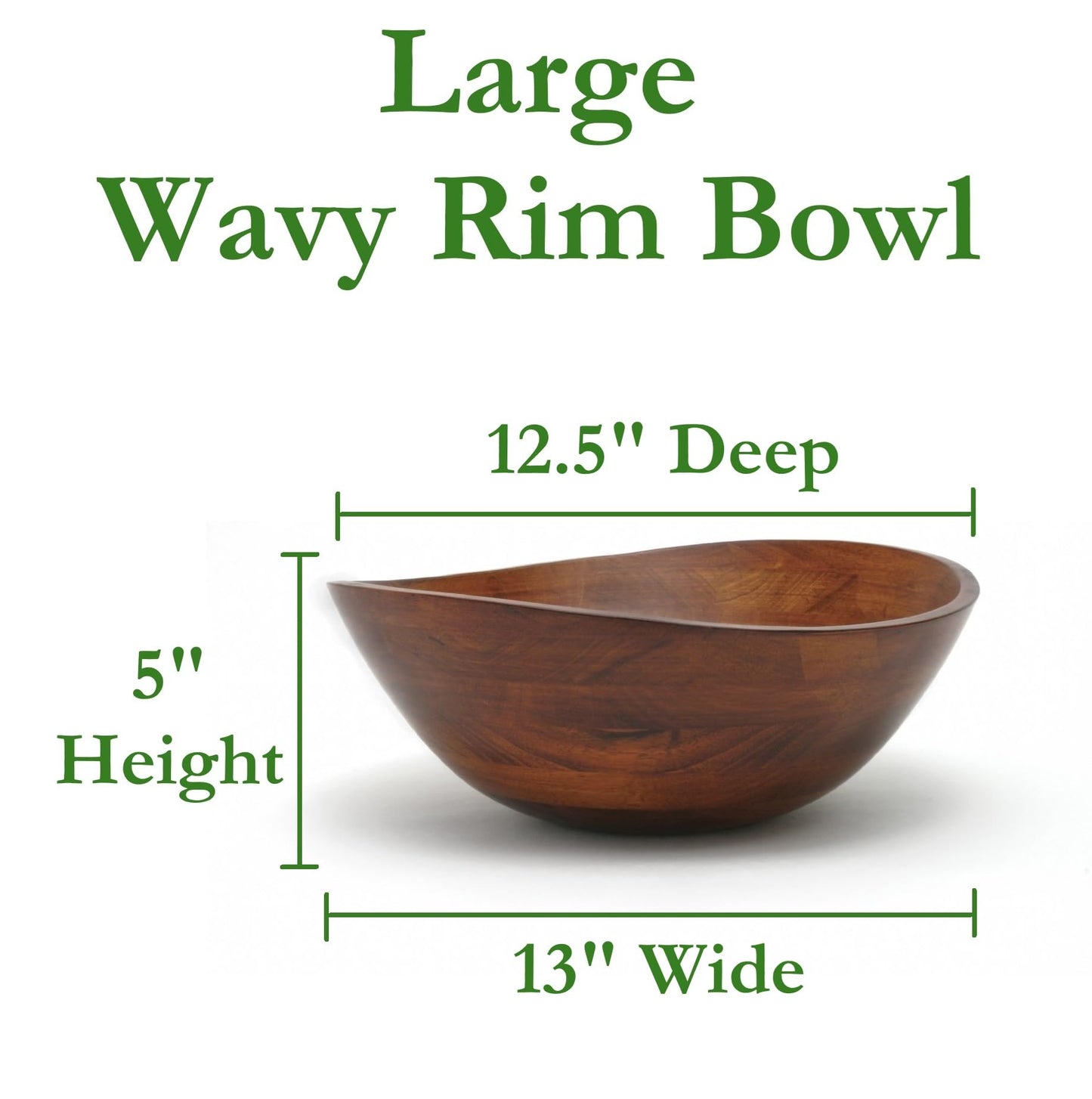 Lipper International 294 Cherry Finished Wavy Rim Serving Bowl for Fruits or Salads, Matte, Large, 13" x 12.5" x 5", Single Bowl