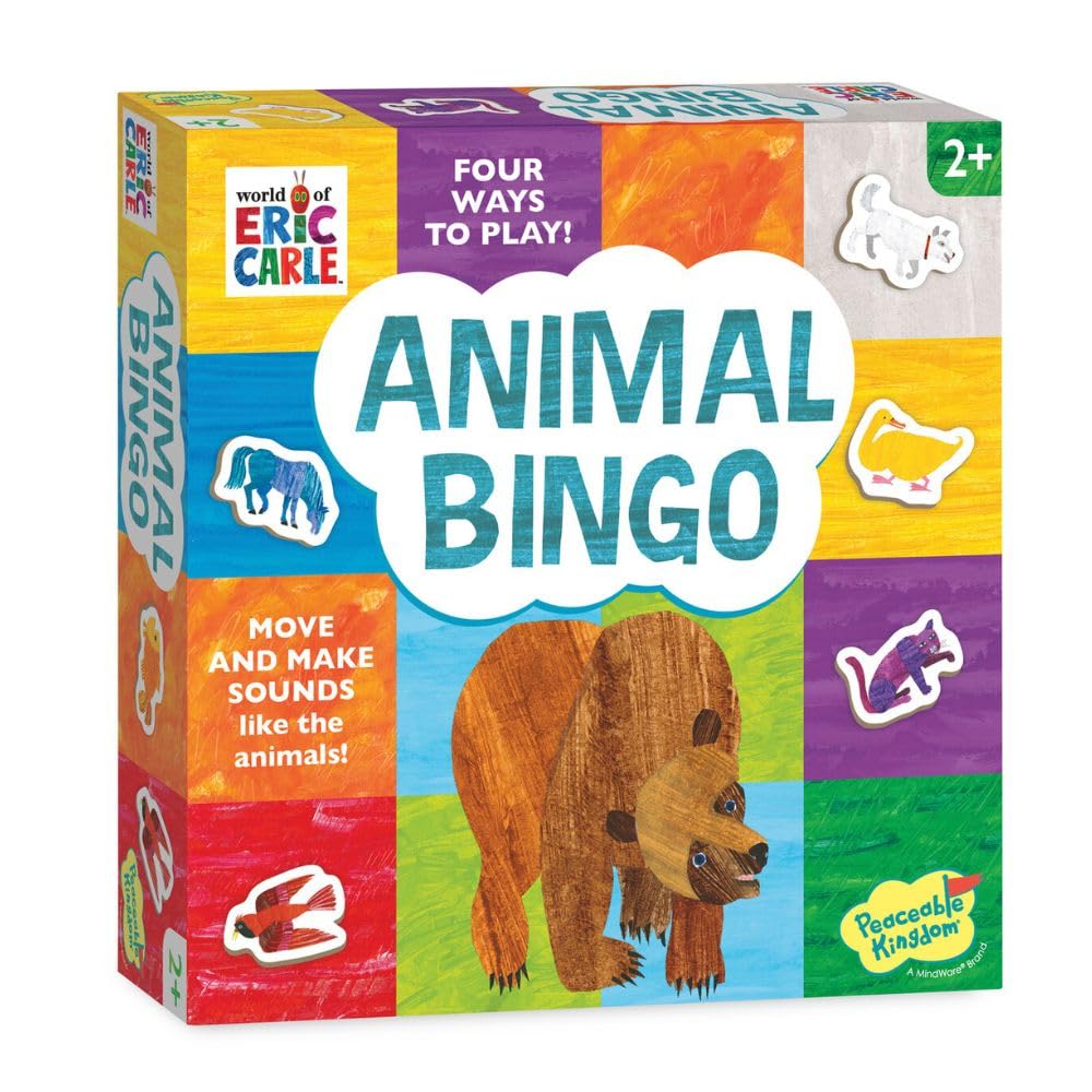 World of Eric Carle: Animal Bingo Game – Wooden Toddler Bingo Set Featuring Brown Bear – Learn Animal Sounds, Movements, Colors & Matching – Preschool Game for Ages 2+