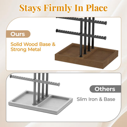 EsLuker.ly Necklace Earring Holder Organizer Display, Adjustable Jewelry Tree Stand with Stable Wooden Storage Base for Women Vendors, 6 Tier Large Bracelet Bangle Rack Tower, Stress-Free Mornings