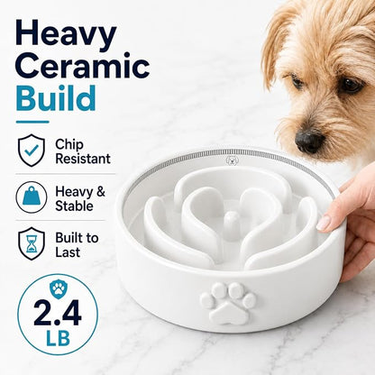 Slow Feeder Dog Bowls – 1.5-Cup Ceramic Dog Bowl Slow Feeder – Microwaveable Dog Slow Feeder for Small and Medium Dogs – Lead and BPA-Free Ceramic Pet Bowl – Pet Feeder for Fast Eaters