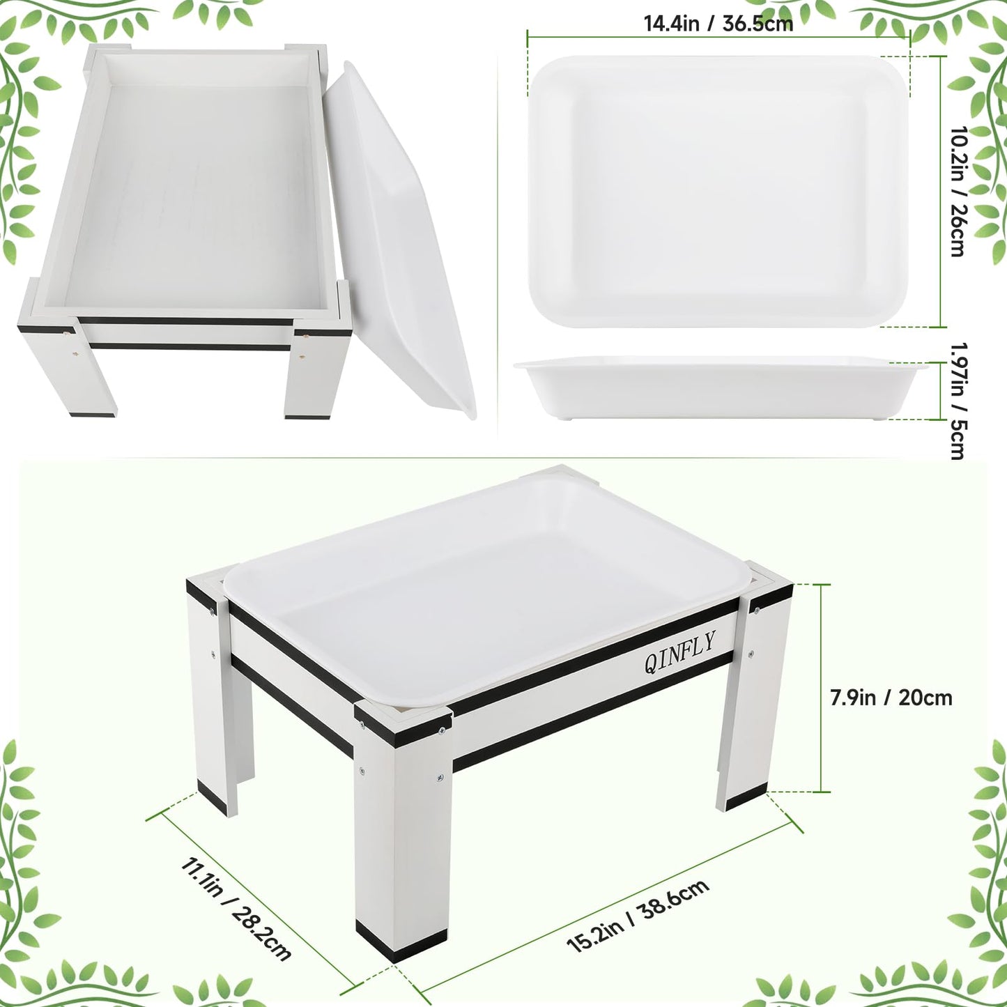 Qinfly Chicken Feeder or Waterer Kit,Ground Wooden Platform Feeders with Removable Plastic Tray for Wild Bird,Bluebird,Chicken