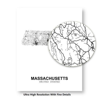 Eleville 11X14 Unframed Massachusetts United States Country View Abstract Road Modern Map Art Print Poster Wall Office Home Decor Minimalist Line Art Hometown Housewarming wgn178