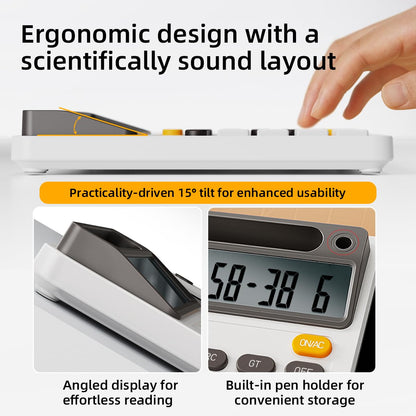 DPEDUAI Solar Desk Calculator with 7.5 inc LCD Writing Membrane, 15° Tilt for Easy Reading, Integrated Phone Stand, Voice & Silent Modes, Anti-Slip Pads for Stability, Ideal for Office & Study Use
