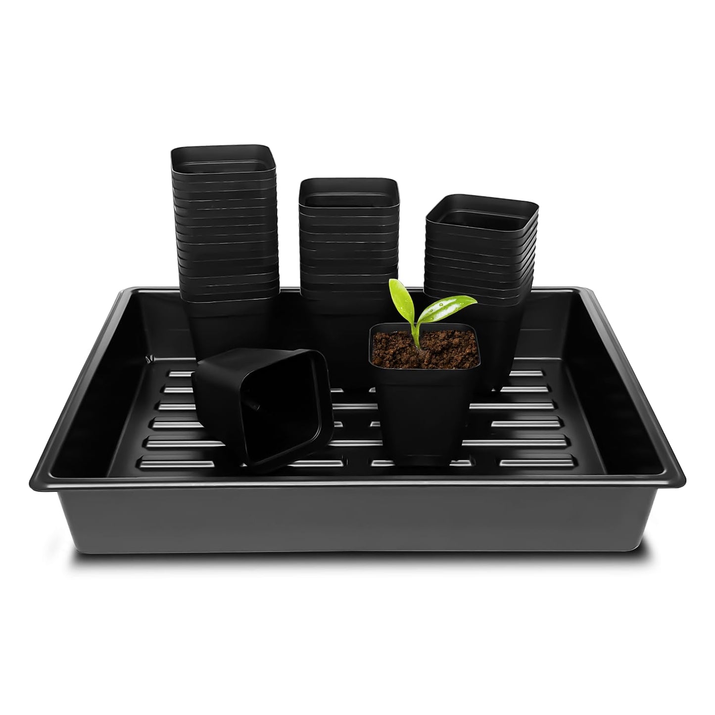 RooTrimmer 3.15 inch (8CM) Square Nursery Pots 100 pcs, Sturdy Seedlings Trays 5 Pcs, Seeds Starter Germination Tray, Microgreening Planter Nursery Propagation 5 Sets