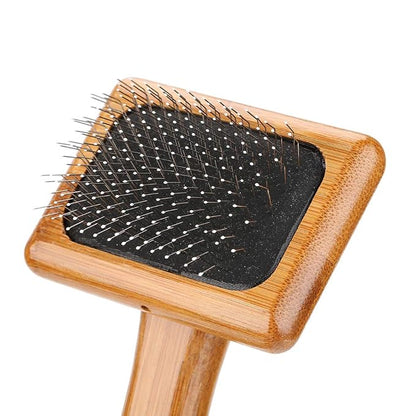 Oumefar 1PCS Bamboo Dog Hair Comb, Pet Wooden Brush Massage Grooming Slicker Brush with Rounded Bristles(Charged)