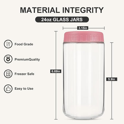 SHOWIN Overnight Oats Containers with Lids, 24oz Glass Jars with Lids 8 pcs, Wide Mouth Mason jars for Salad, Yogurt, Snacks, Meal Prep