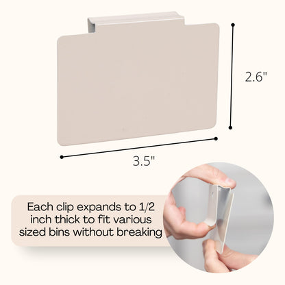 Hygge & Sage: Metal Non-Slip Basket Labels Clip On for Storage Bins, or Wire Racks | Includes 8 Labels, 8 Non-Slip Pads, and 1 Free Marker (Cream)
