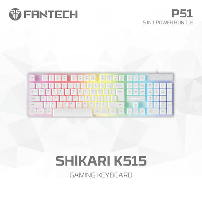FANTECH 5 in-1 Gaming Keyboard and Mouse Combo, Rainbow LED Backlit Wired Keyboard, Headset and Headphone Stand Gaming Mouse Pad,Wired Mice, for,PC,Laptop,Xbox White