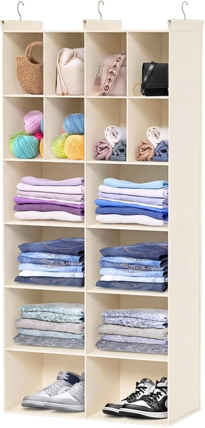 Ofiray-home 6 Tier Hanging Closet Organizer, 16 Compartments Sweater Organizer