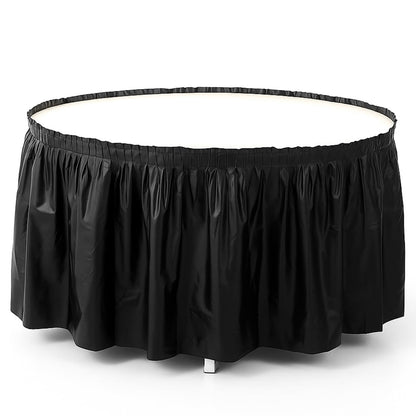 6 Pcs Plastic Table Skirt 28 Inches x 14.7 ft Disposable Table Skirt for Rectangle Tablecloth Wedding Shower Birthday Party Banquet(Black)