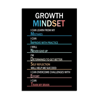 Growth Mindset Inspirational Canvas Painting Mindset Motivational Wall Art Entrepreneur Quotes Poster Prints Wall Pictures for Living Room Home Decor Office Framed Ready to Hang [12''W x 18''H]