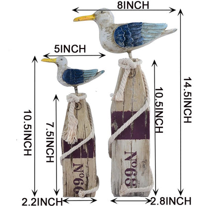 YOUUGIOR Seagull Statue Figurine Nautical Decoration Coastal Ocean Wooden Standing Bird Statue(Red/2PCS)