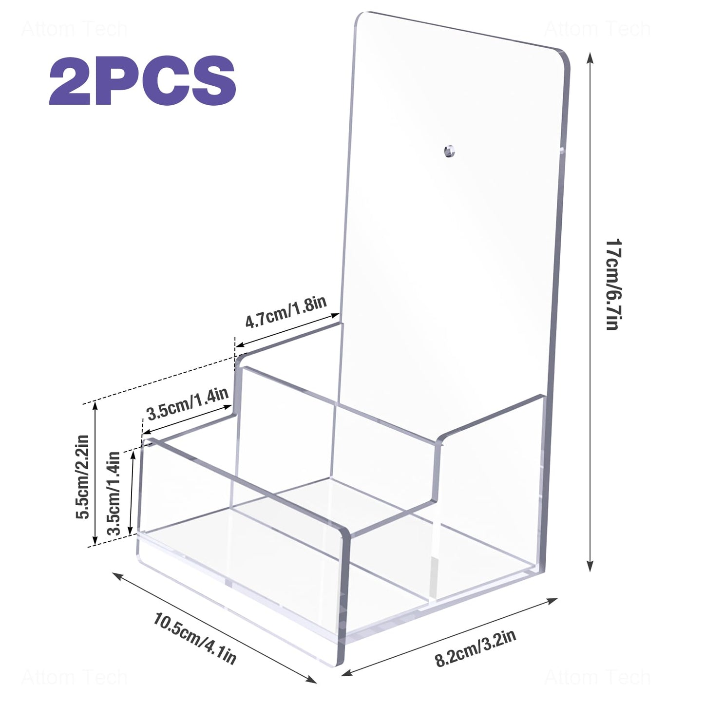 NiOffice Clear Acrylic Brochure Holder, 4.1" Brochure Display Stand with Business Card Holder, Plastic Flyer Holder Pamphlet Stand Wall Mount or Countertop for Booklets, Magazine, Trifold, Menu, 2PK