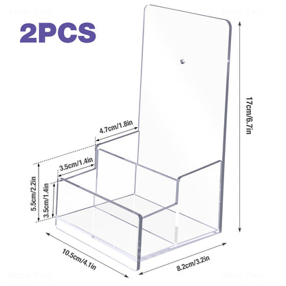 NiOffice Clear Acrylic Brochure Holder, 4.1" Brochure Display Stand with Business Card Holder, Plastic Flyer Holder Pamphlet Stand Wall Mount or Countertop for Booklets, Magazine, Trifold, Menu, 2PK