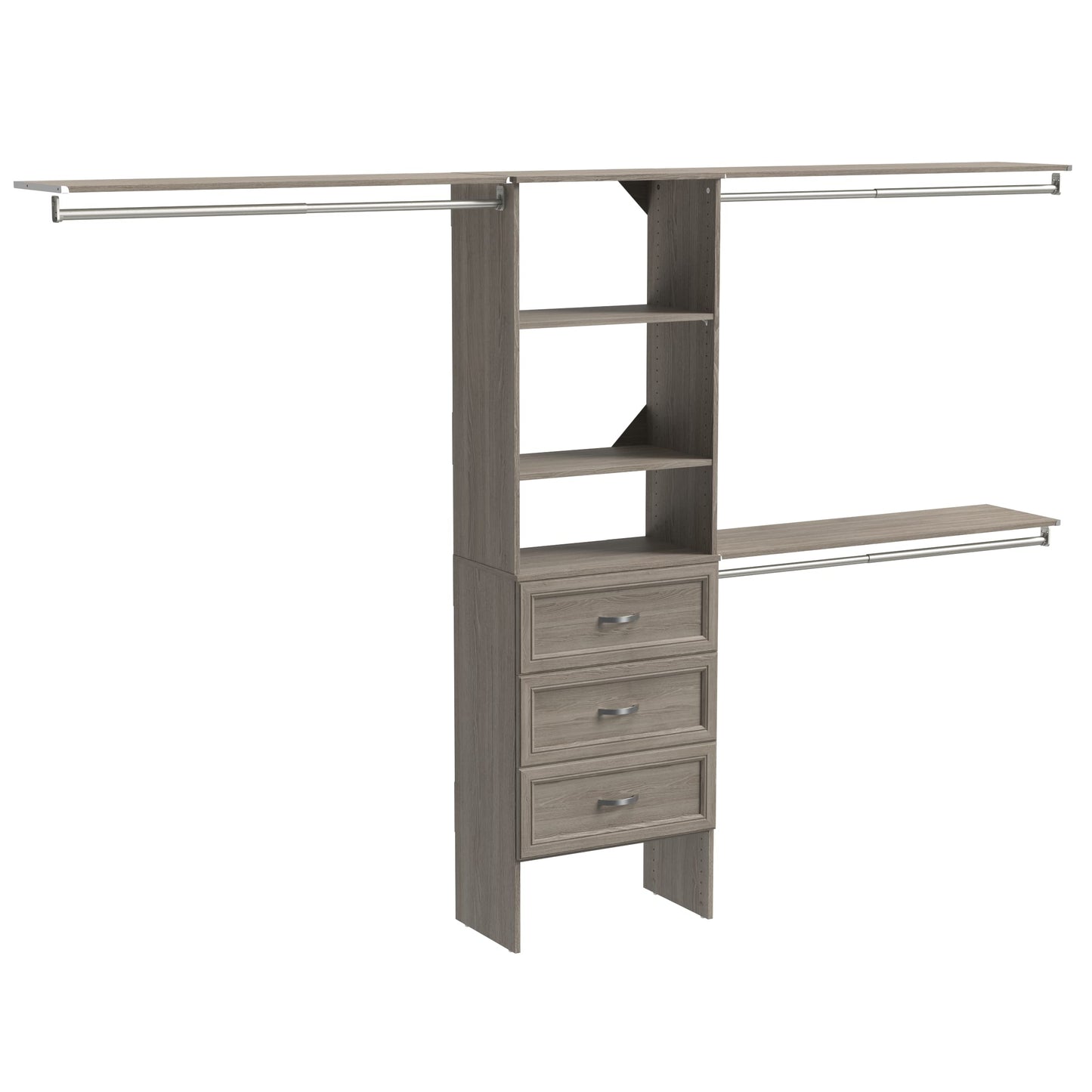 ClosetMaid SuiteSymphony Wood Closet Organizer Kit with Tower, 3 Hang Rods, Top Shelves, 3 Drawers, Adjustable, Fits Spaces 6 - 10 ft. Wide, Graphite Grey
