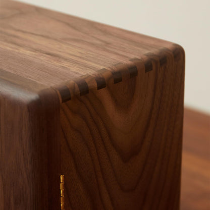 THFLSTR Solid Black Walnut Wood Jewelry Box for Women & Men, Large Velvet Lined Wooden Jewelry Organizer with 5 Drawers, Hand Carved Ginkgo Leaf Handles, Double Door Wardrobe Design