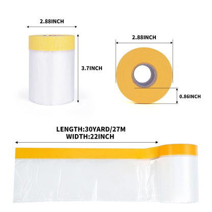 TAPEBEAR Pre-Taped Masking Film, Tape and Drape, Plastic Sheeting Roll, Automotive Painters Masking Tape Film, Plastic Sheeting Cover for Appliance and Furniture, 22inch X 30yard, 3Rolls