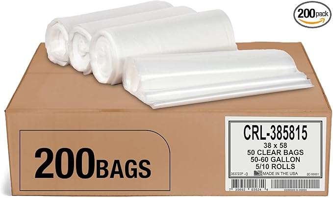 Aluf Plastics 55-60 Gallon 1.5 MIL Clear Garbage Bags