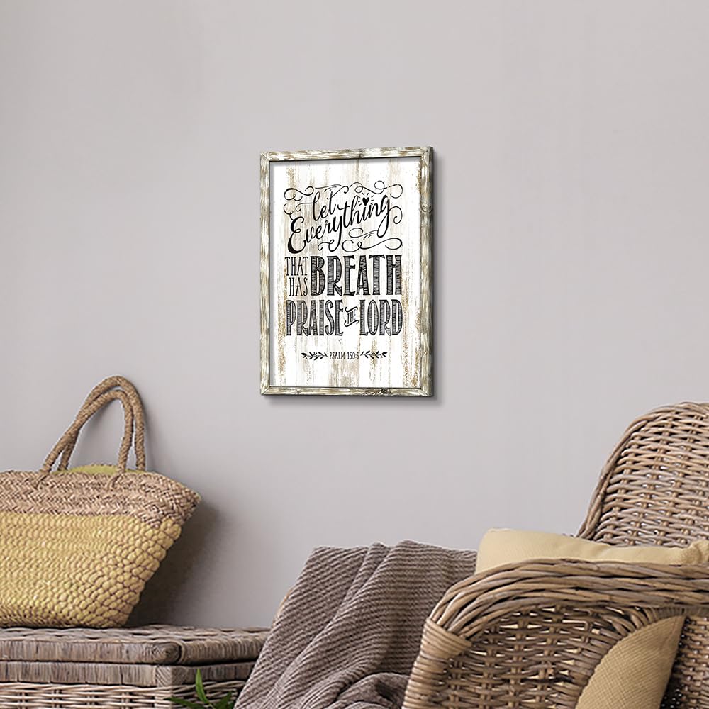 Inspirational Bible Verses Wall Art: Wooden Christian Signs Framed Print Decor Religious Scripture Artwork Psalm 150-6 Lord Quotes Picture for Bedroom Living Room Home
