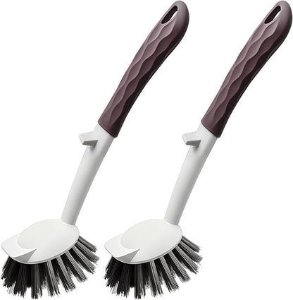 Dish Brush, 2 Pack with Comfortable Handle, with Built-in Scraper, Scrub Brush