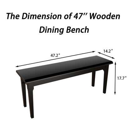 Wilk Wooden Entryway Bench, 47’’ Indoor End of Bed Bench, 100% Solid Oak Wood (Black)