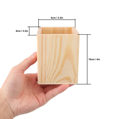 IHDYPPEW 24 Pack Square Unfinished Wooden Pencil Holder, 3 x 3 x 4 Inch Wood Pencil Cup Holder, Wood Crafts Pencil Cup for Desk, Office, DIY Project