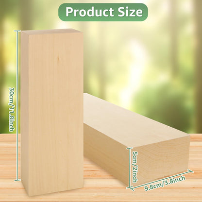 ACXFOND 2 Pack Unfinished Basswood Carving Blocks, 12x4x2Inch Large Bass Wood Blocks for Wood Carving for Home, Crafts, Arts, Christmas DIY Supplies
