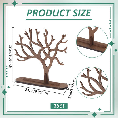 UNICRAFTALE Wood Earring Tree Organizer for Women Earring Holder Organizer Branch Jewelry Rack With Ring Dish Tray Earrings Necklace Bracelet Organizer Rack for Living Rooms Bathrooms