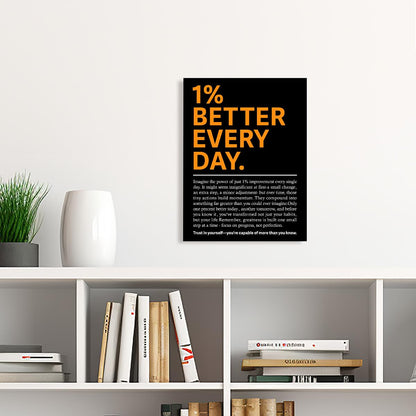 YEOION 1% Better Every Day Wall Decor,Black Motivational Quote Wall Art Canvas Frame Print for Home Office Workplace Wall Decor