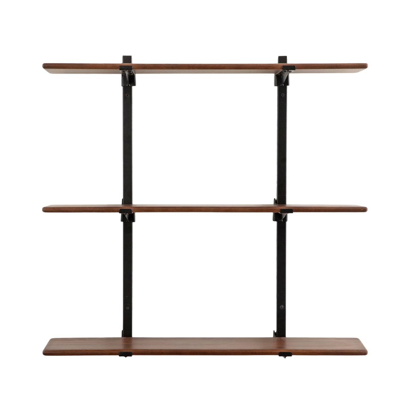 Kate and Laurel Atwood Three-Tiered Adjustable Mango Wood Wall Shelf, 32 x 10 x 30, Walnut Brown and Black, Modular Shelving Unit and Wall Organizer for Entryway Storage or Living Room Display Shelves