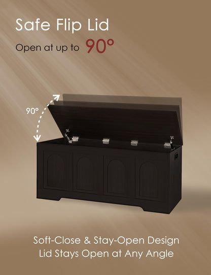 DINZI LVJ Storage Chest, 50” Extra Large Storage Bench with 2 Safety Hinges, Wooden Toy Box with Flip-Top, Large Trunk for Living Room, Playroom, Easy Assembly, Espresso