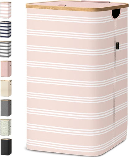BALEINE Laundry Hamper with Lid, Tall Laundry Baskets with Bamboo Pull Handles