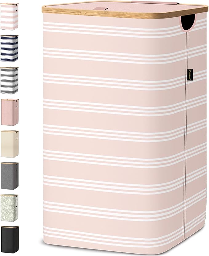 BALEINE Laundry Hamper with Lid, Tall Laundry Baskets with Bamboo Pull Handles