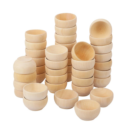 Geytetqi 50 Pack 2.2 Inches Round Wooden Bowls, Unfinished Mini Wood Bowls for Condiments, Sauces, Dips, Nuts, and Snacks