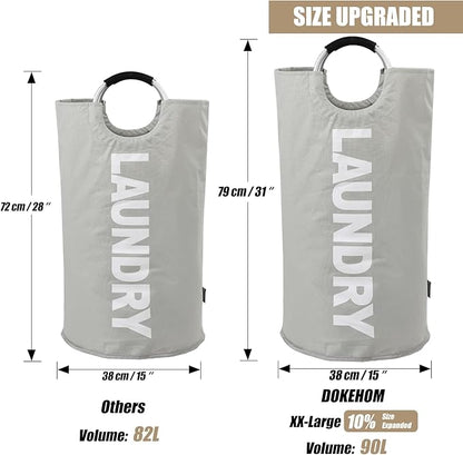 DOKEHOM 90L Large Laundry Basket, Collapsible Laundry Bag, Freestanding Tall