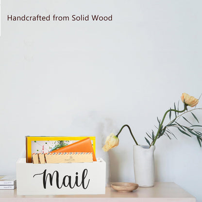 DRASTAR Mail Organizer, Mail Holder with 2 Slots, White Mail Basket for Wall Mount, Wooden Desk Mail Organizer, Envelope Holder for Home Office Decor