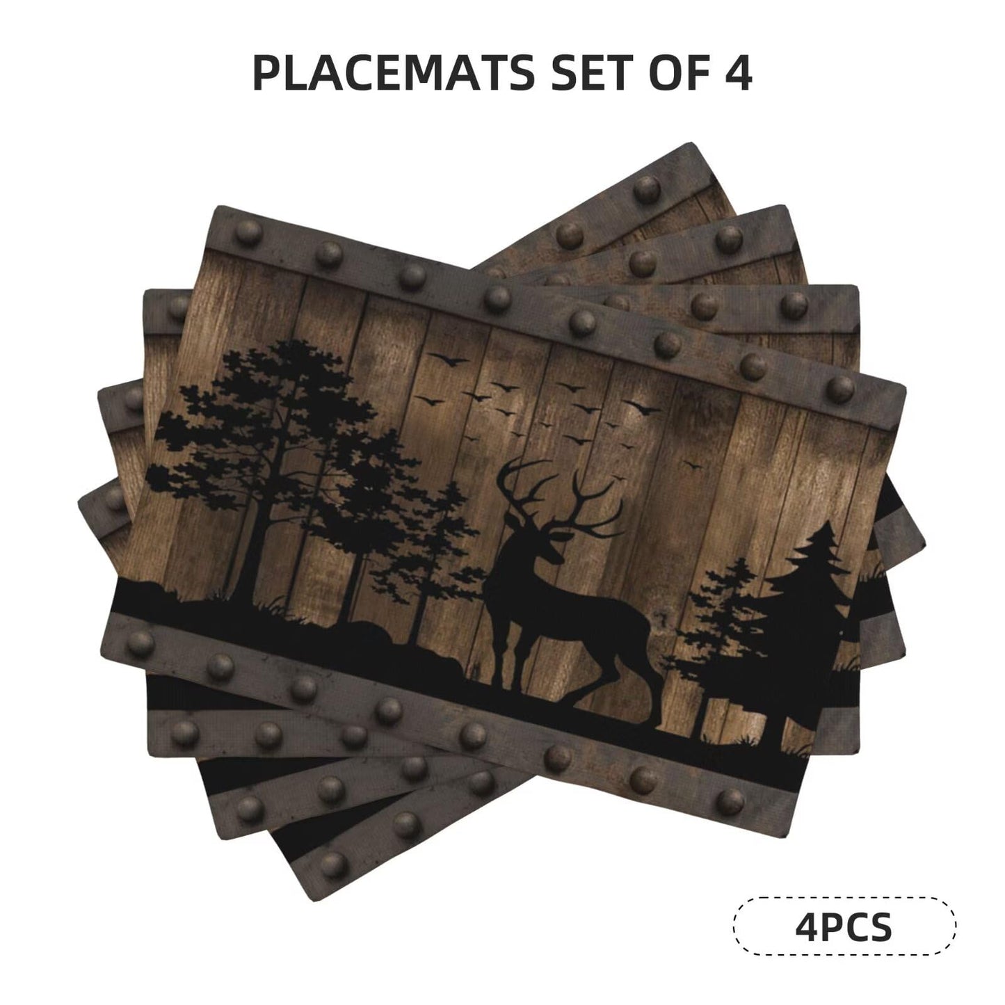 Farmhouse Cabin Table Placemats Set of 4 Rustic Forest Deer Wooden Western Country Indoor Outdoor Table Placemat for Home Desktop Kitchen Restaurant Decoration