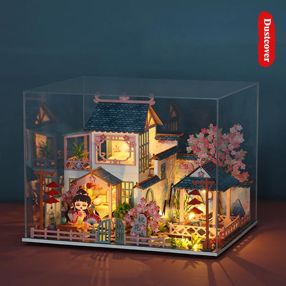 Yuzhen DIY Miniature Dollhouse with Furniture and LED Lights, Ancient Style Wooden Mini-House Includes Dustcover and Music Movement, Exquisite Home Decor