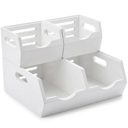 HOMESTEAD Stackable Solid Wood Storage Bins for Kitchen Pantry & Countertop, Ventilated Potato and Onion Basket Organizer with Handles, Wooden Produce Storage Containers, 3-Pack, White