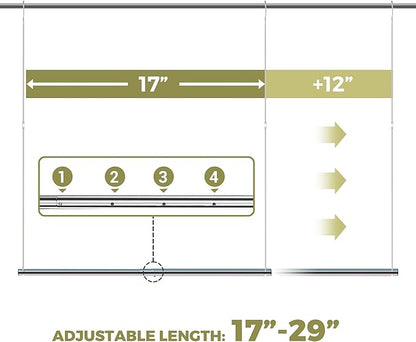 Hanging Closet Rod, 17-29In Adjustable Width and Up to 37In Height Adjustable