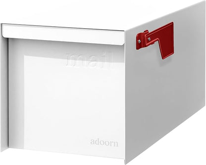 Adoorn Post Mount Outdoor Mailboxes - Large Decorative Mailbox for Letters and Packages - Weatherproof Construction - Durable Steel - Magnetic Closure - 9.5” H x 9.5” W x 20.75” D - White