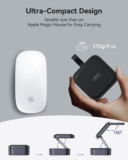 UEQ 3 in 1 Wireless Charging Station for Apple Devices,Compatible with MagSafe Charger Stand,Foldable Fast Travel Magnetic Wireless Charger for iPhone 17 Air 16 15 14 13 12,Apple Watch&AirPods Pro