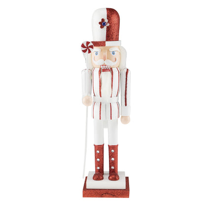 Clever Creations Peppermint 15 Inch Traditional Wooden Nutcracker, Festive Christmas Décor for Shelves and Tables