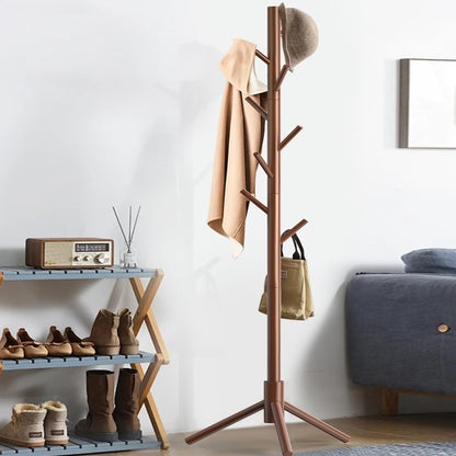 Aliphon Wooden Coat Rack Stand, Freestanding Coat Rack with 8 Hooks, 3 Adjustable Size Coat Tree for Hats, Coats, Scarves bags, Coat Hanger Stand Used in Bedroom/Office/Entryway （Brown）