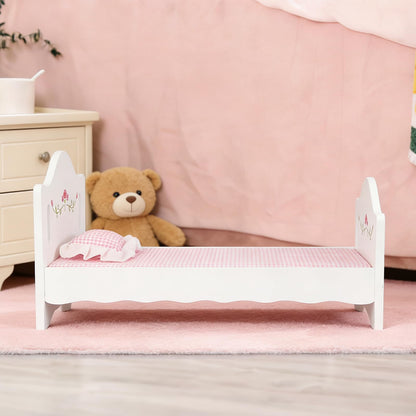 PHOKID Wooden Baby Doll Crib Set, Baby Doll Bed Toys for 18 Inch Dolls, with Bedding and Canopy, Baby Doll Furniture Accessories